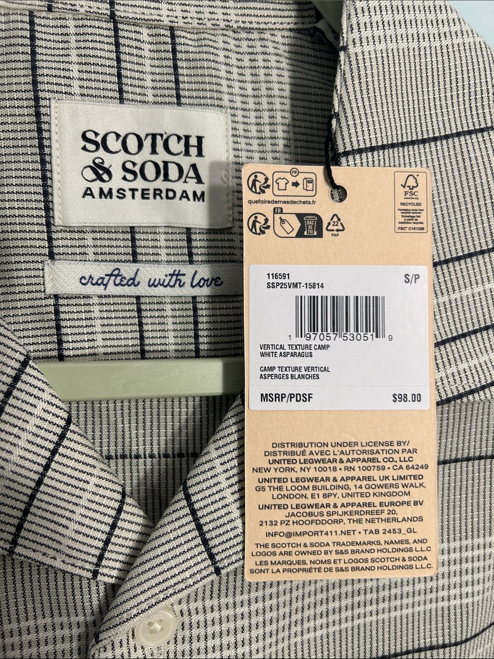 Scotch & Soda Small Shirt Vertical 
Texture Camp Shirt in White Asparagus NWT - Picture 9 of 11